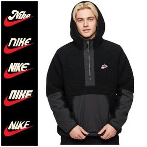 Nike Sportswear Half Zip Sherpa Hoodie Black Grey Size Large BV3766